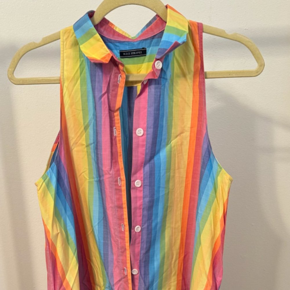 MDS Stripes Rainbow Striped Maxi Dress